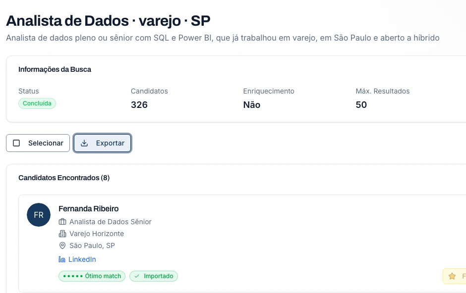 Tela do WallJobs Hunter com o resultado de uma busca