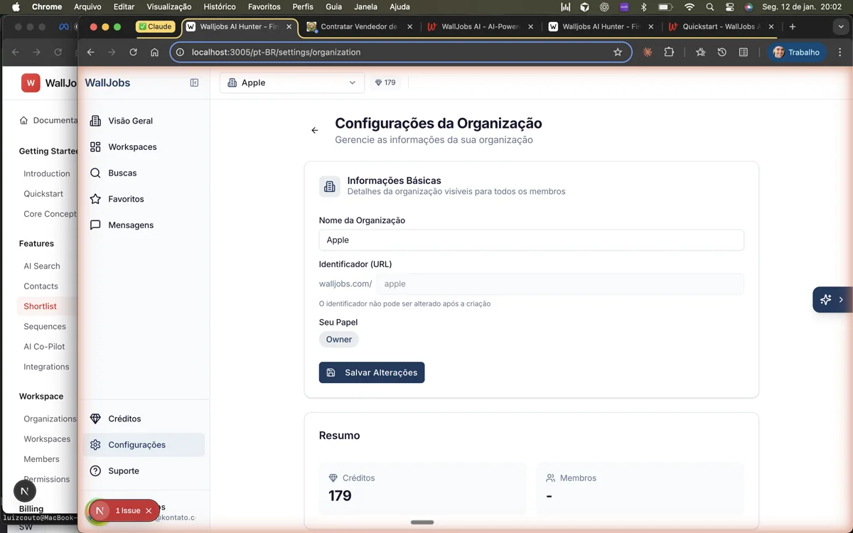 Organization settings page in WallJobs AI