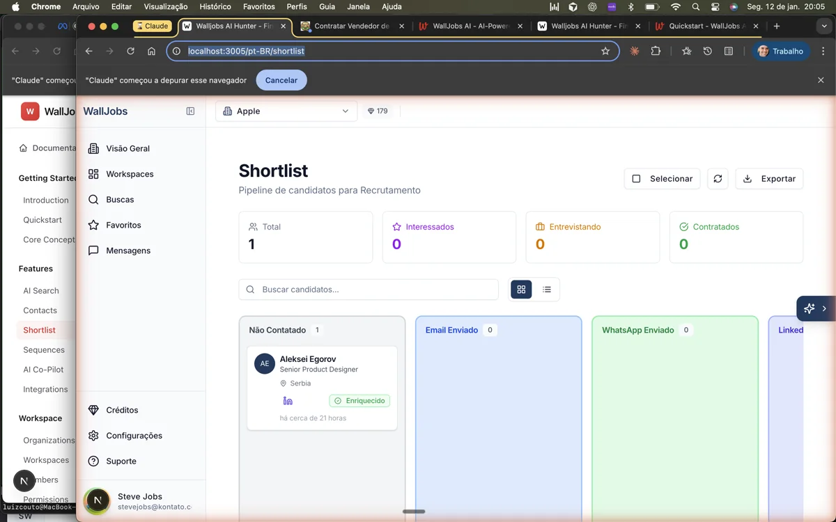Shortlist Kanban board in WallJobs AI